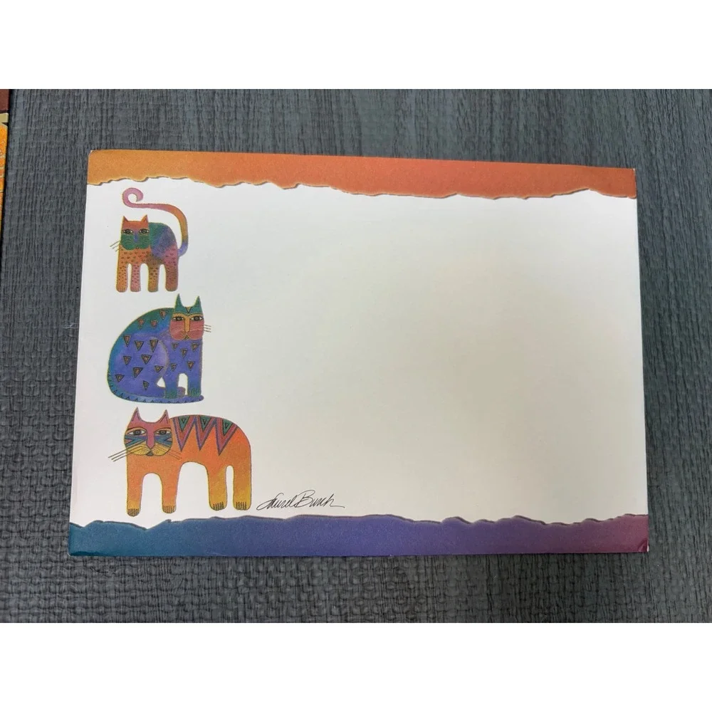 NEW Unused Laurel Burch Greeting Card 5x7 Cat Art Gold Foil Boho Vintage Gift